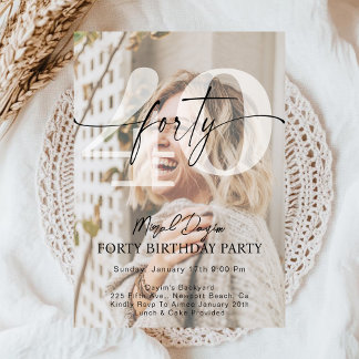 Modern Minimalist FORTY 40th Birthday Party Photo Einladung