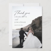 Modern Minimalist Foto Black Wedding Dankeskarte (Vorderseite)