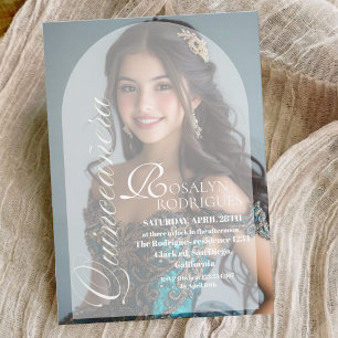 Modern & minimalist Foto Quinceanera Gold Weiß Einladung