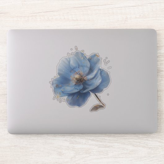 Modern Minimalist Gold and Blue Poppy Aufkleber (Computer)