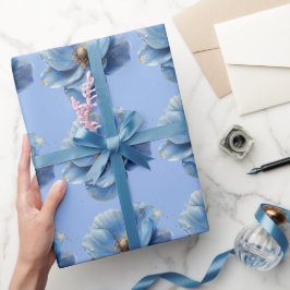 Modern Minimalist Gold and Blue Poppy Geschenkpapier