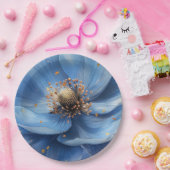 Modern Minimalist Gold and Blue Poppy  Pappteller (Party)