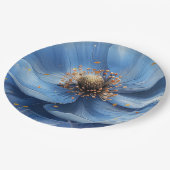 Modern Minimalist Gold and Blue Poppy  Pappteller (Schrägansicht)