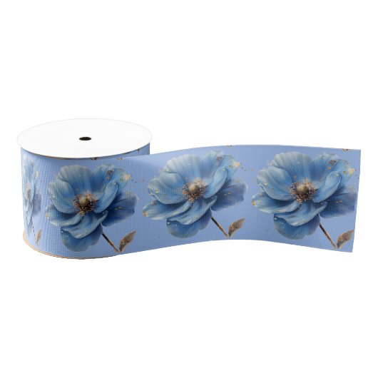 Modern Minimalist Gold and Blue Poppy  Ripsband (Spule)