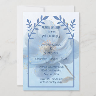Modern Minimalist Gold and Blue Wedding Einladung