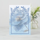 Modern Minimalist Gold and Blue Wedding Einladung (Stehend Vorderseite)