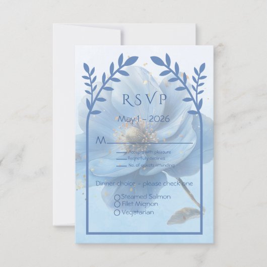 Modern Minimalist Gold and Blue Wedding RSVP Karte (Vorderseite)