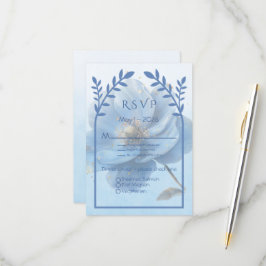 Modern Minimalist Gold and Blue Wedding RSVP Karte