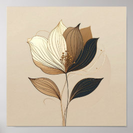 Modern Minimalist Gold & Black Botanical Floral Li Poster