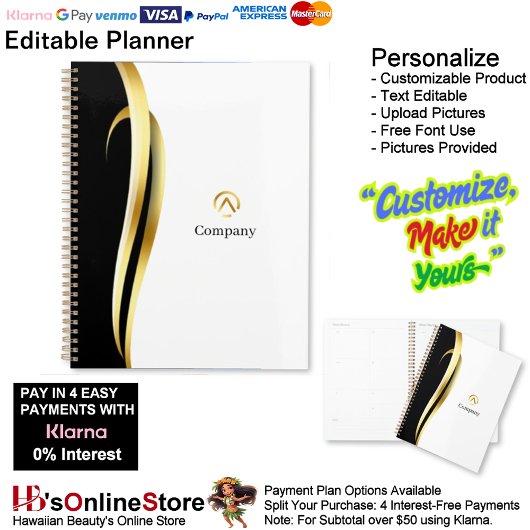Modern Minimalist Gold Black White Business  Planer