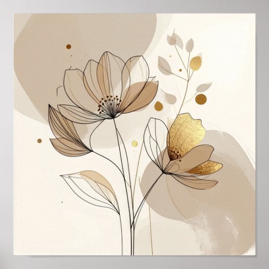 Modern Minimalist Gold Floral Line Art: Abstract B Poster (Vorne)