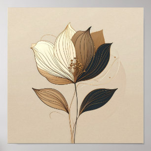 Modern minimalist Gold & Schwarz Botanical Floral Poster