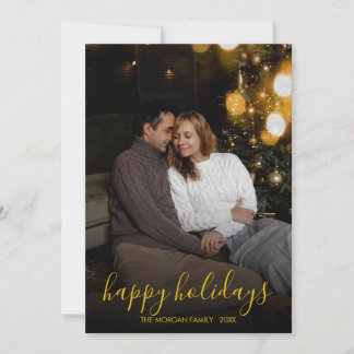 Modern Minimalist Gold Script Happy Holidays Photo Feiertagskarte