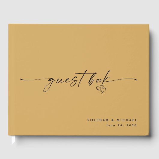 Modern Minimalist Gold Script Wedding Gästebuch (Vorderseite)