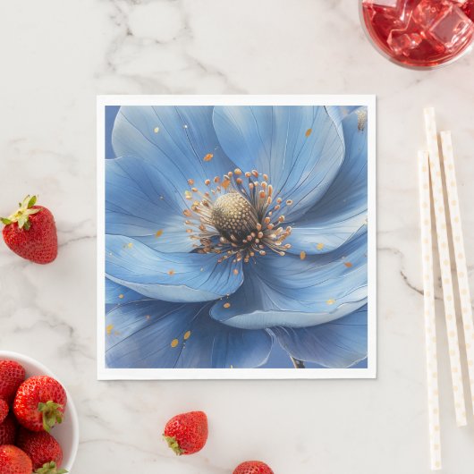 Modern minimalist gold- und blaue Mohnblume Serviette (Beispiel)