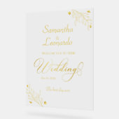 Modern Minimalist Golden Floral Wedding Welcome Acrylschild (Winkel)