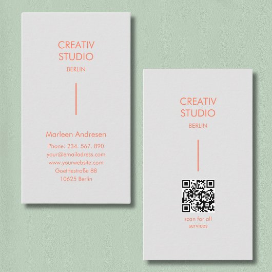 Modern minimalist grau orange QR-Code Visitenkarte