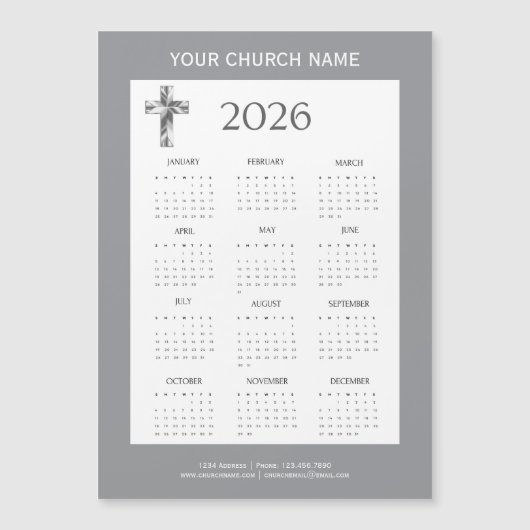 Modern Minimalist Gray 2026 Calendar Magnet (Vorderseite)