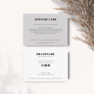 Modern Minimalist Gray Jewelry Care Insert Card
