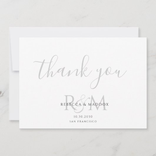 Modern Minimalist Gray Monogram Wedding Dankeskarte (Vorderseite)