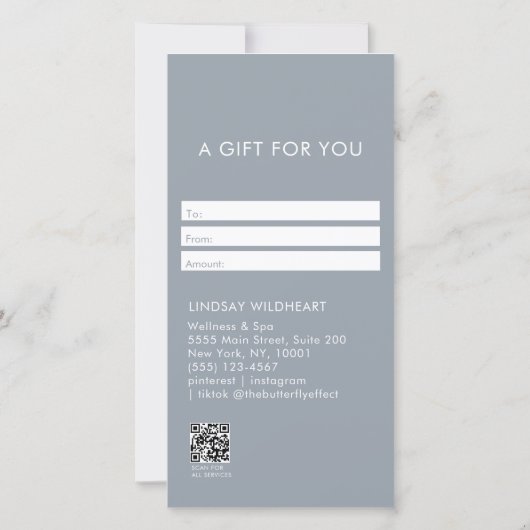 Modern Minimalist Gray QR Code Gift Certificate (Rückseite)