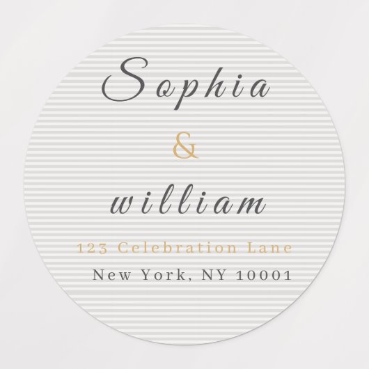 Modern Minimalist Gray Striped Wedding Etiketten (Design 1)