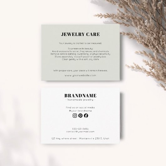 Modern Minimalist Green Jewelry Care Insert Card