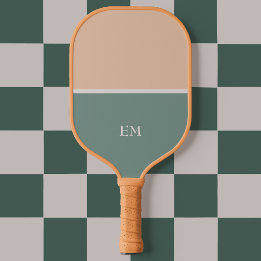Modern Minimalist Green Monogrammed Pickleball Schläger