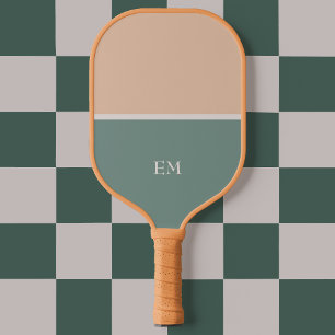 Modern Minimalist Green Monogrammed Pickleball Schläger