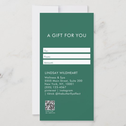 Modern Minimalist Green QR Code Gift Certificate (Rückseite)
