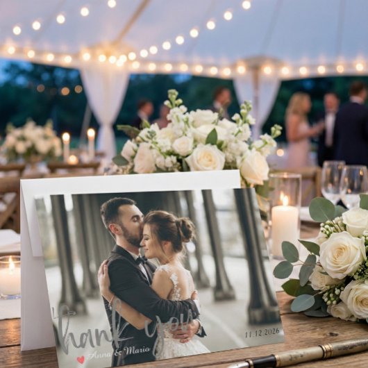 Modern Minimalist Handwritten Script Photo Wedding Dankeskarte