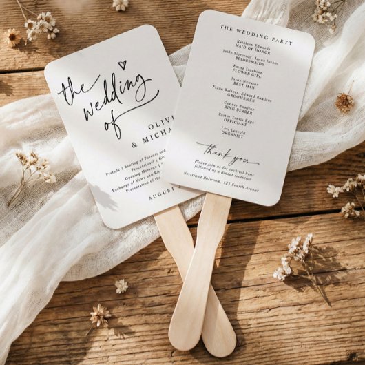 Modern Minimalist Heart Elegant Wedding Programs Fächer