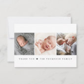 Modern Minimalist heart Newborn Photo Collage Dankeskarte (Vorderseite)