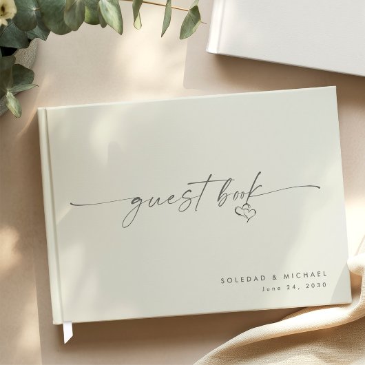 Modern Minimalist Heart Script Wedding  Gästebuch
