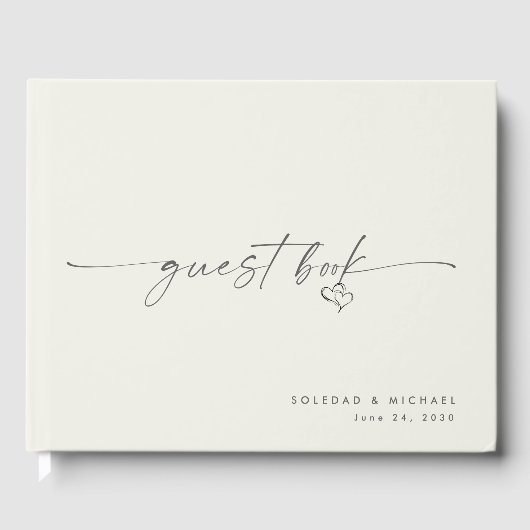 Modern Minimalist Heart Script Wedding Gästebuch (Vorderseite)