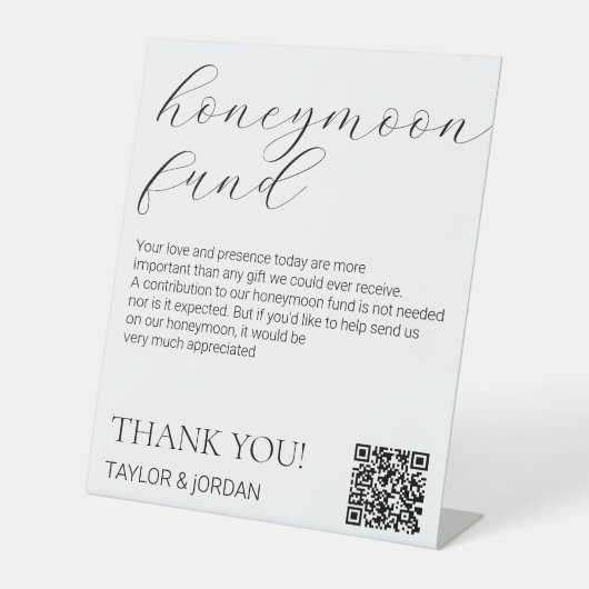Modern Minimalist Honeymoon Fund QR Code Sockelschild (Vorderseite)