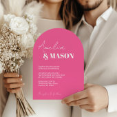 Modern Minimalist Hot Pink and White Arch Wedding Einladung