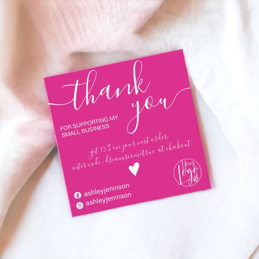 Modern minimalist hot pink pink order thank you quadratische visitenkarte
