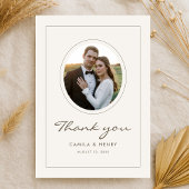 Modern Minimalist Ivory Budget Wedding Photo Dankeskarte