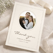 Modern Minimalist Ivory Budget Wedding Photo Dankeskarte