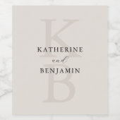 Modern Minimalist Ivory Monogram Wedding Weinetikett (Einzelnes Label)