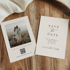 Modern Minimalist Ivory QR Code Photo Wedding Save The Date