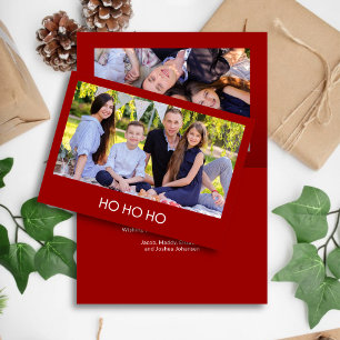 Modern minimalist karminrotes "HO HO HO" Foto Feiertagskarte