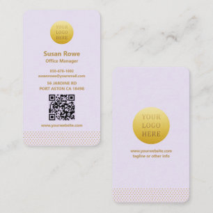 Modern minimalist lila und goldene Punkte QR-Code Visitenkarte