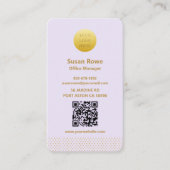 Modern Minimalist Lilac and Gold Dots QR Code Visitenkarte (Vorderseite)