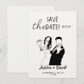 Modern Minimalist Line Art Bride and Groom Wedding Einladung (Vorne/Hinten)