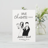 Modern Minimalist Line Art Bride and Groom Wedding Einladung (Stehend Vorderseite)
