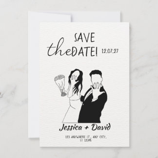 Modern Minimalist Line Art Bride and Groom Wedding Einladung