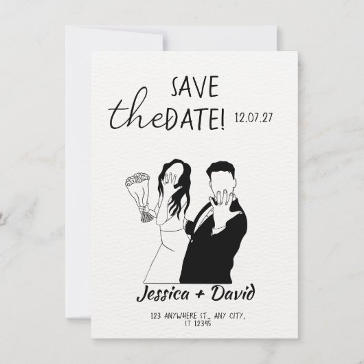 Modern Minimalist Line Art Bride and Groom Wedding Einladung (Vorderseite)