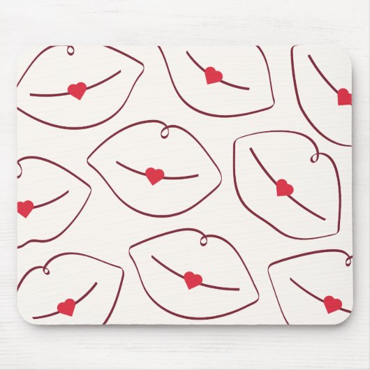 Modern Minimalist Line Art Lips Cherry Red Mousepad (Vorne)